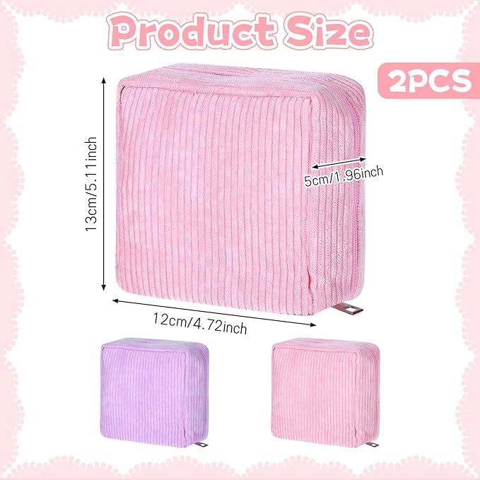 2 Pcs Menstrual Bags for Teen Girls, Period Bag for Teen Girls, Mini Corduroy Travel Period Bag for Sanitary Napkin, Corduroy Sanitary Napkin Storage Bags Tampon Holder for Women Purse