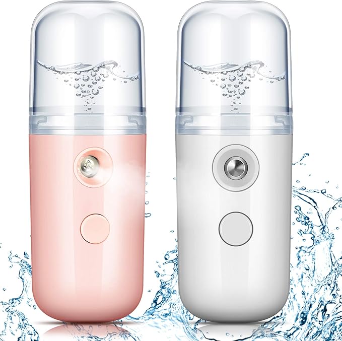 Honoson 2 Pack Nano Facial Mister Spray Bottle Handheld Humidifier Portable Face Mister for Eyelash Extensions USB Rechargeable 1 oz Mini Skin Care Machine for Daily Makeup(Coral Orange and White)