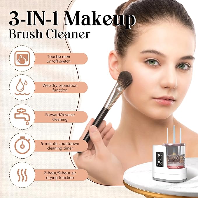 Electric Makeup Brush Cleaner Machine with Dryer and Holder, Automatic Makeup Brush Cleaning Machine, 3 IN 1 USB Cosmetic Beauty Makeup Brushes Tool Washer for All Size Makeup Brushes