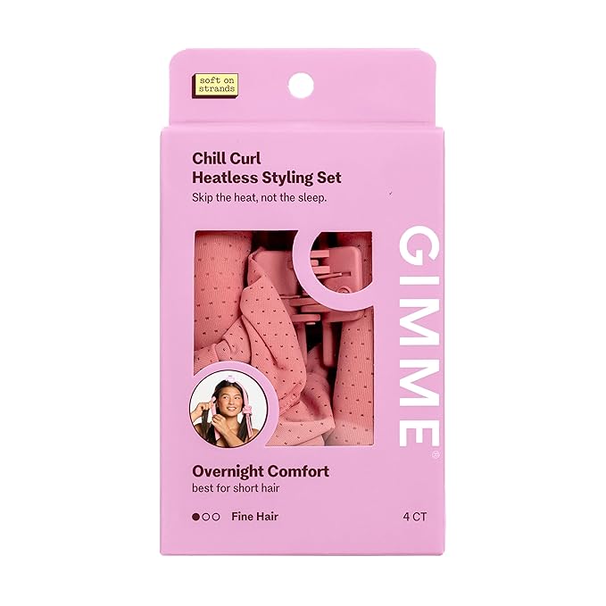 Gimme Beauty Chill Curl Heatless Styling Set - Gentle & Breatable Hair Rods for Overnight Curls - Natural Waves with a Frizz-Free Finish - Clip & Scrunchies for Secure Hold - Fine Hair, 4 Count