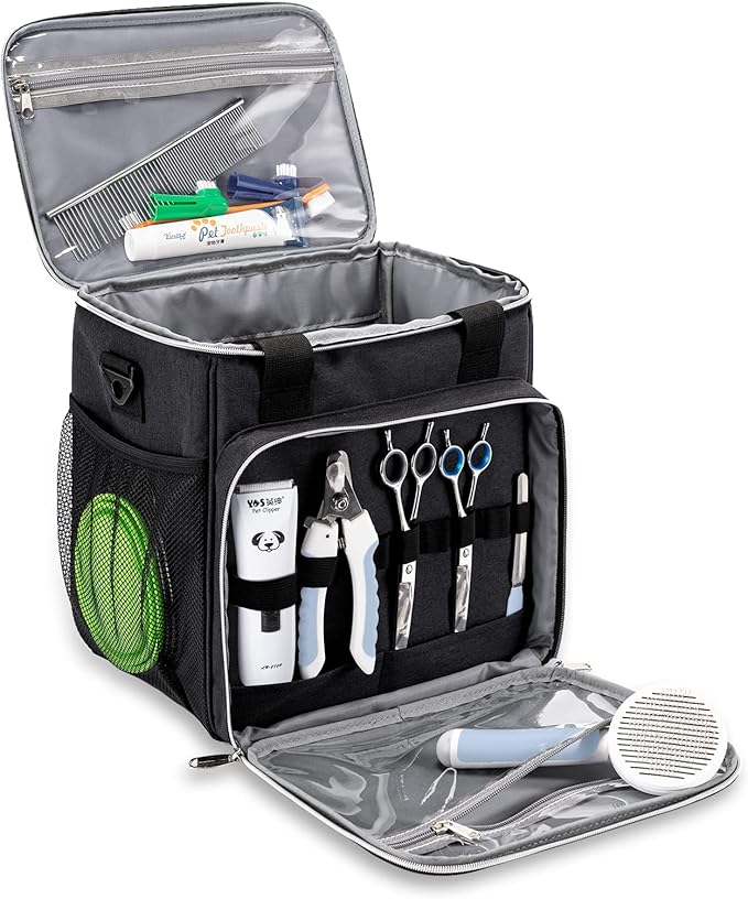 Pet Grooming Bag, Dog Grooming Supplies Organizer Tote Bag, Perfect for Pet Grooming Tool Kit Accessories-Black