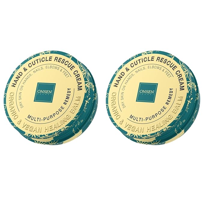 Onsen Hand & Cuticle Rescue Cream | Organic Nail Strengthener & Balm | Dry, Cracked Hands, Elbows & Feet | Shea Butter, Tsubaki & Jojoba Oil | Nail Repair & Growth, Vegan – 2 Pack (1.10 oz)