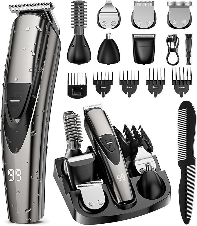 SHPAVVER Beard Trimmer for Men: Upgrade Barber Hair Clippers - 12-in-1 Cordless Grooming Kit - Waterproof Electric Razor with Turbo Speed & Precision Blades