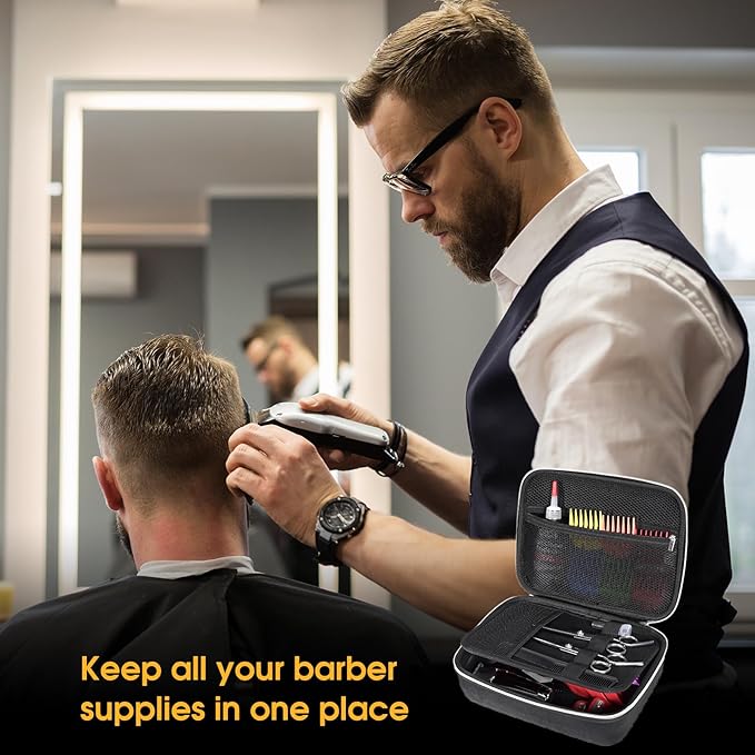 ProCase Barber Case with Washable Oilproof Inner Casing, Hard Travel Carrying Bag for Hair Clippers, Hair Cutting Supplies Holder, Trimmer Organizer Storage for Men Razor Guard Grooming Kits -Black