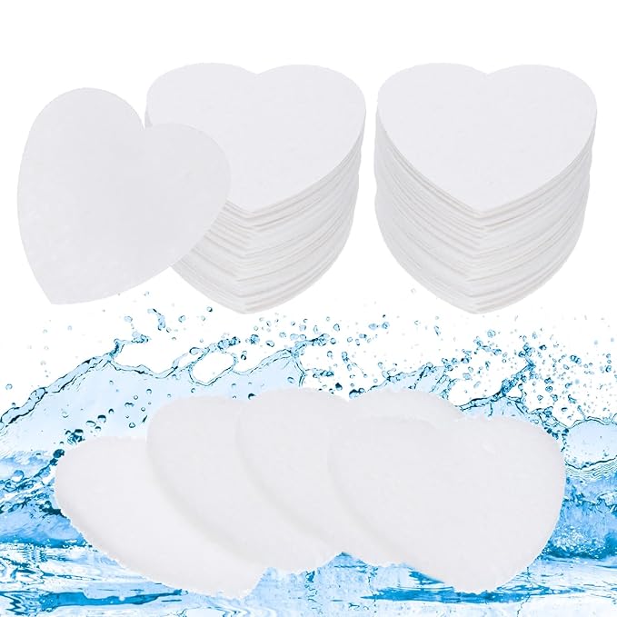 uxcell 120 Count Compressed Facial Sponges Heart-Shaped Face Cleansing Sponges Pads for Daily Skincare Routines at Home, Kitchen, White