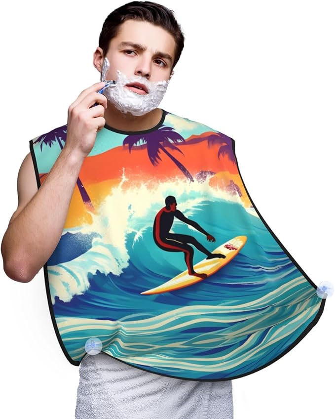 Pinks Cherry Blossoms Print Beard Bib Shaving Apron, Beard Hair Trimming Cape Gift For Dad