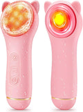 Face Scrubber Facial Cleansing Brush - Portable Silicone Waterproof Rechargeable Electric Exfoliator Scrubber with Heated, 7 Colors LED Light Therapy, Makeup Remover Cleansing and Massaging (Pink)