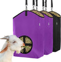 3 Packs Goat Hay Feeder,Hay Bags for Goats,Horses,Sheep,Premium 600D Oxford Cloth,with Metal Fastener and Adjustable Open Feed Hole for Slow Feeding. (2Purple + 1Black)