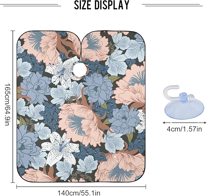 ALAZA Colorful Flowers Barber Cape for Men Women, Waterproof Haircut Apron Beard Shaving Bib Hair Cutting Cloth 55 x 65 Inch