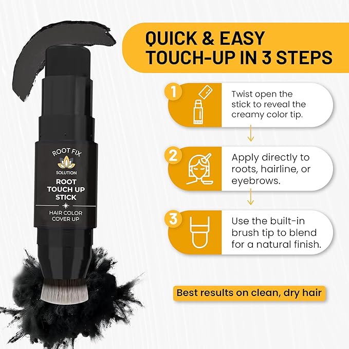 Root Touch Up Hair Color Stick for Gray Coverage - Instant Bald Spot Concealer Stick for Grays and Roots - Professional Salon Quality Hair Cover Up Hair Products for Women/Men (Black, One Size)