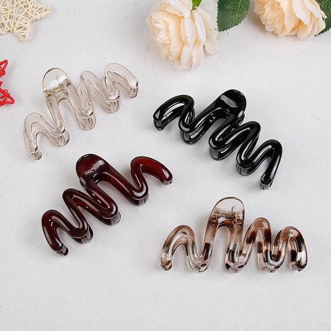 Claw Clips for Women 4Pcs Wavy Hair Clips for Thick Hair Non Slip Hair Clip Claw for Women's Hair Cute Hair Accessories