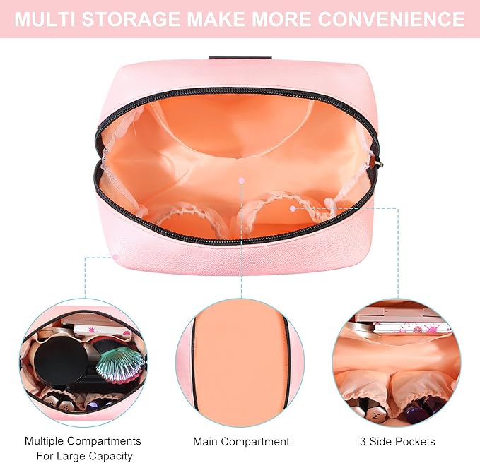 MAANGE 2 Pcs Small Makeup Bag For Purse, Travel Cosmetic Bag Makeup Pouch PU Leather Portable Versatile Zipper Pouch For Women (Pink+Green)
