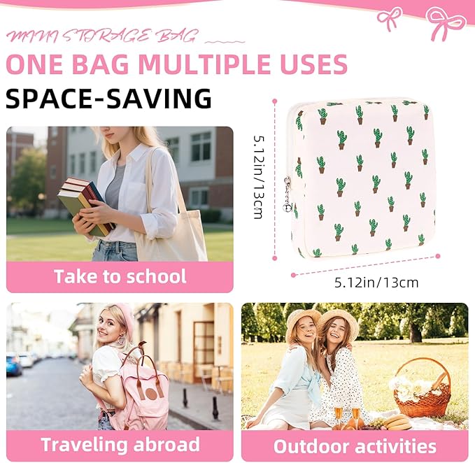 Sanitary Napkin Storage Bag,Period Bag,Portable Period Bag for Teen Pads Sanitary Napkins Small Tampons First Period Gifts for School Hygiene Bags Travel Containers (Cactus)