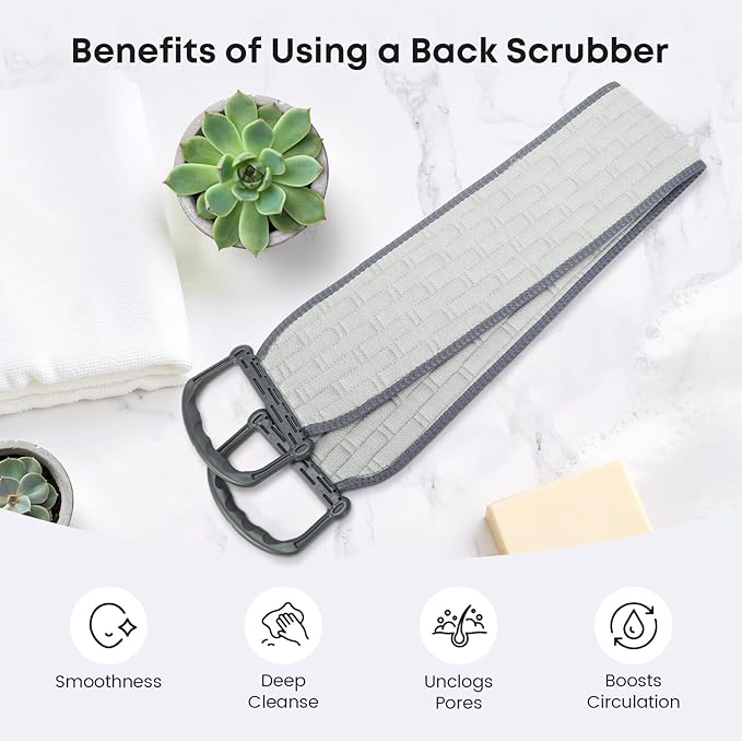 Exfoliating Back Scrubber with Plastic Handles for Shower, 36 Inches Bath Back Exfoliator Body Cleaner for Men, Women and Elderly, Dual-Sided Roughness Back Washer for Deep Cleansing