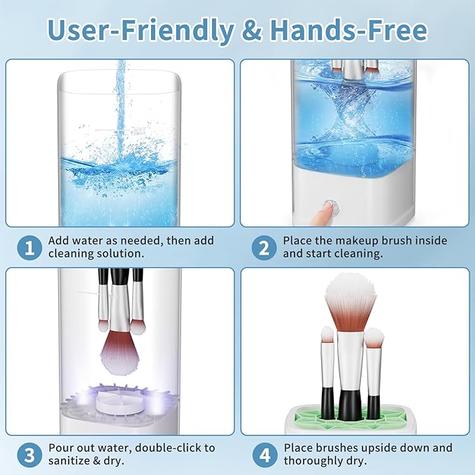 Electric Makeup Brush Cleaner - 9000 RPM Makeup Brush Cleaning Machine with Dry Function - IP65 Waterproof Automatic Makeup Brush Cleaner for Makeup Sponges and Brushes Cosmetic Brush Cleaner Plug-in