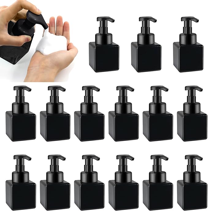 8.5 oz Foaming Soap Dispenser Plastic Foaming Pump Bottle, Refillable Dispenser with Plastic Pump, Empty Hand Bottles for Liquid Soap, Shampoo, Bathroom,Hotel,Restaurant (15, Black)