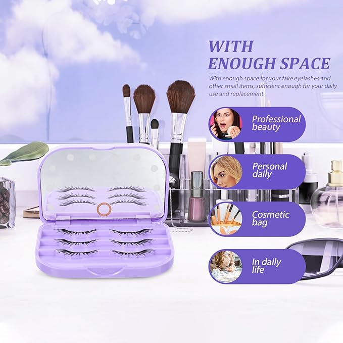 Eyelash Case Empty Eyelashes Storage Box with Led Mirror Travel Eyelash Storage Box Eyelash Container Lash Organizer