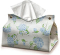 Hydrangea Tissue Box Cover Rectangle, Blue Flroal Tissue Box Holder Leather Facial Paper Case Decorative Organizer Holder Dispenser, Blue White Aesthetic Desk Accessories for Women Home 9.8x5.9x5.9