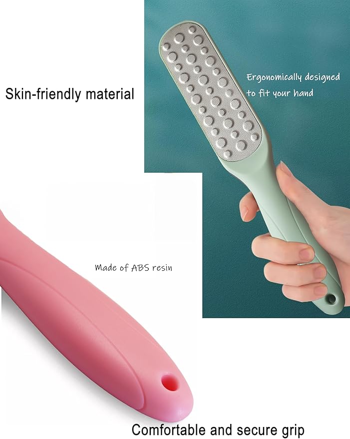 Dual-Sided Professional Pedicure Foot File - Stainless Steel Callus Remover for Hard Skin, Dry and Wet Use, Home or Salon Care, 2 Pack (Green & Pink)