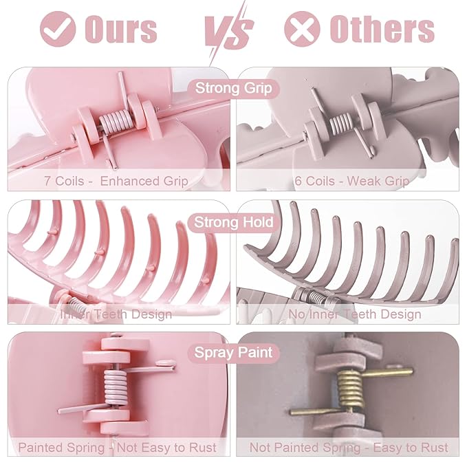 TOCESS Hair Claw Clips for Women - 8PK Large Neutral Jumbo Hair Clips for Thick, Thin, Long, Short, Curly Hair Girls, Big Jaw Clip Set for Daily Use(Glossy Blush)