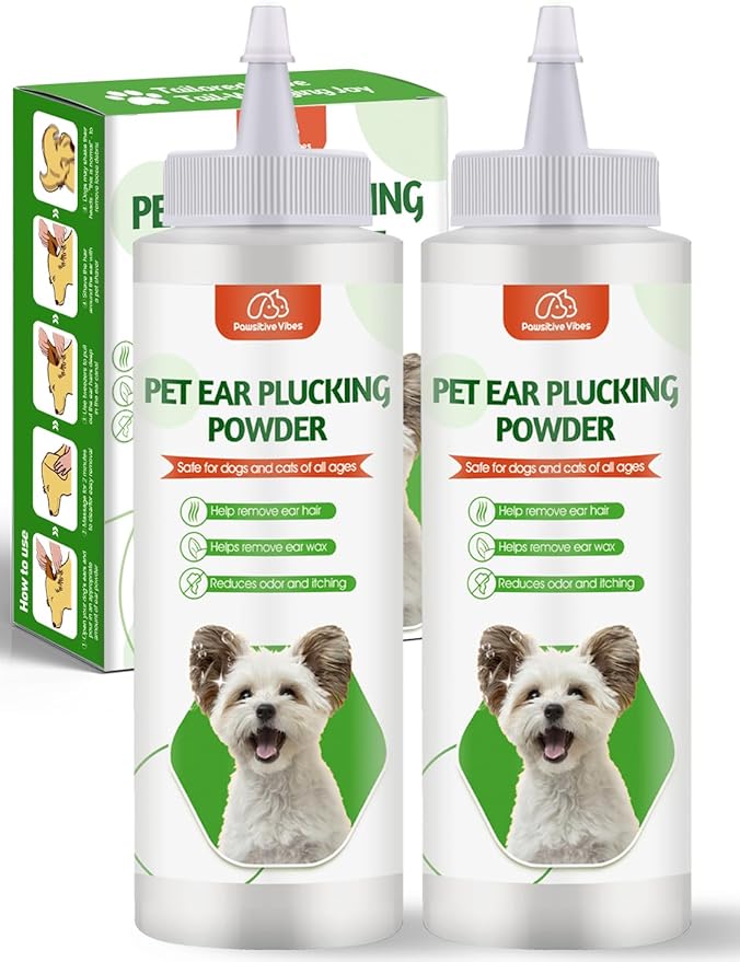 Pawsitive Vibes Dog Ear Powder Set, Dog Ear Powder for Hair Removal 30g, Dog Ear Infection Treatment, Removing Earwax and Odour, Relief of Itching. (Greener 2 pcs)