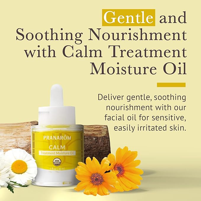Pranarom - Calm Treatment Moisture Oil 30ml - Moisturizing Dry Sensitive Skin - Soothing - Organic Virgin Plant Oils, Organic Essential Oils