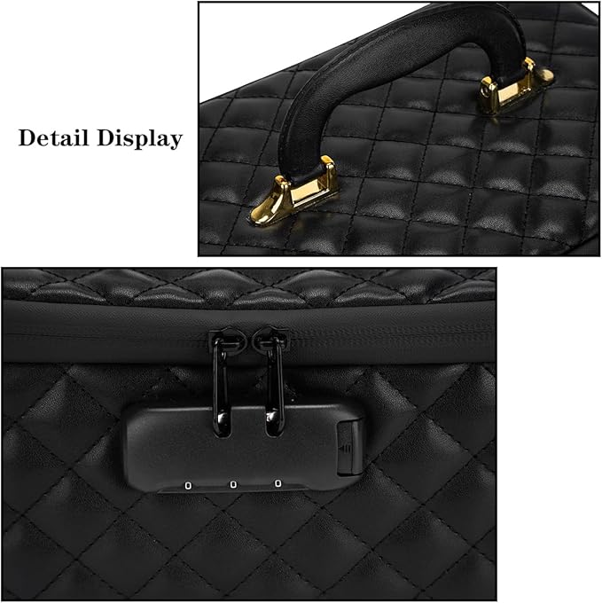 Portable makeup box with Lock, Large Capacity Travel Makeup Case Organizer, Makeup Bags for Girls Traveling With Handle and Divider Makeup Bag (Black)