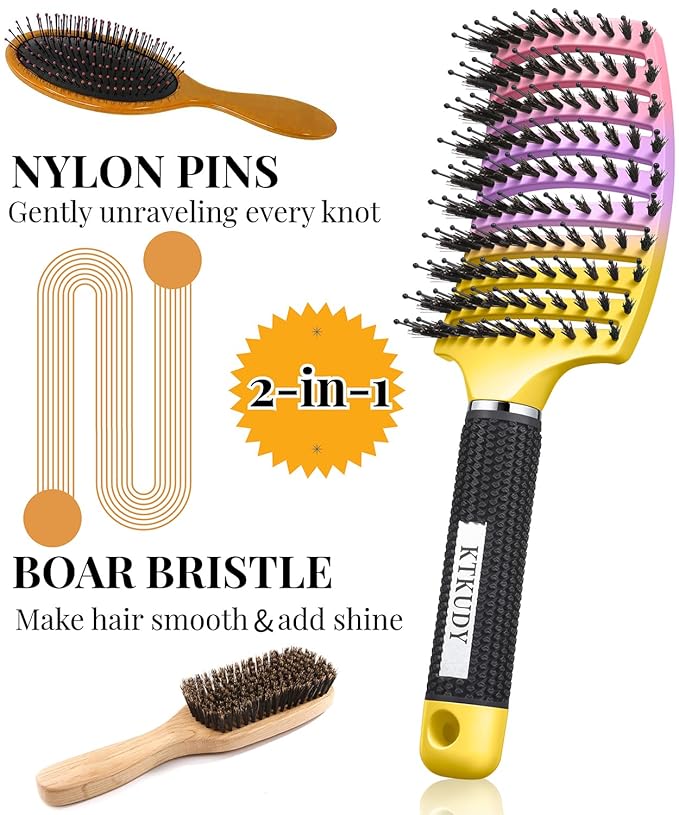 KTKUDY Wet or Dry Detangling Hair Brush for All Hair Types - Eliminates Knots & Reduces Breakage Hairbrush - Tangle Free Detangler Brush For Women Men & Kids, Single, 1 Count