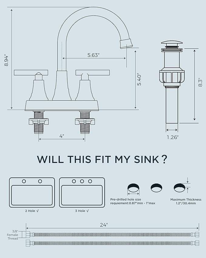 FORIOUS Matte Black Bathroom Faucets, 4 Inch Centerset Bathroom Sink Faucet 2 or 3 Hole with Pop up Drain and cUPC Hose, Two Handles Control, 360° spout for Restroom,Vanity, RV