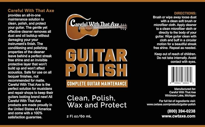 Guitar Cleaner, Polish, Wax, and Protector | All In One Care For Body and Fretboard Fingerboard - Cleans, Polishes, and Protects