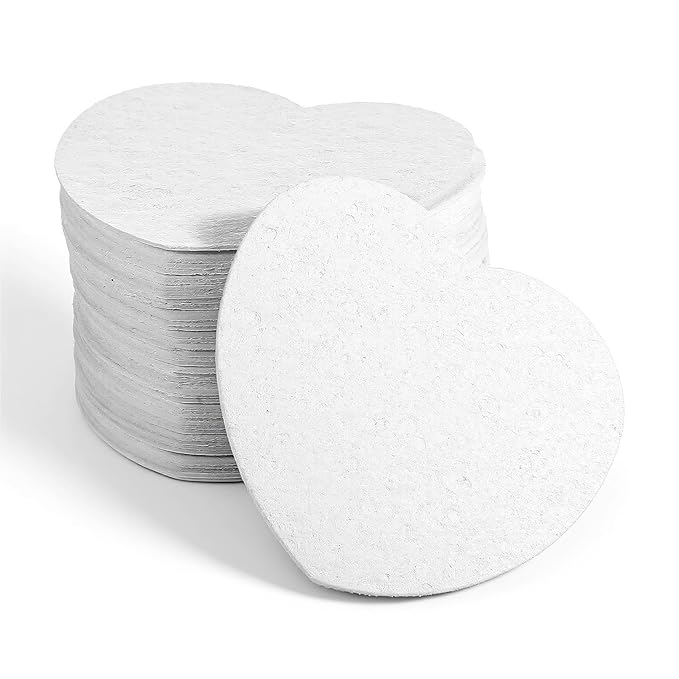 50-Count Heart Compressed Facial Sponges for Daily Cleansing and Gentle Exfoliating, 100% Natural Cellulose Spa Sponge Perfect for Removing Dead Skin, Dirt and Makeup (White)