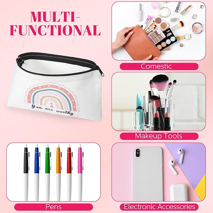 Yahenda 16 Pcs Canvas Makeup Bags Bulk for Women Inspirational Cosmetic Zipper Pencil Pouch Travel Toiletry Bag for Birthday Mother's Day Nurse Gifts(Rainbow)
