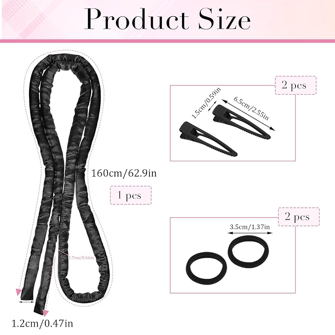 Heatless Curling Rod Headband, Heatless Hair Curler Heatless Curls Overnight for Short Long Hair No Heat Overnight Curls with Thin Curlers to Sleep In for Short Hair (Black)
