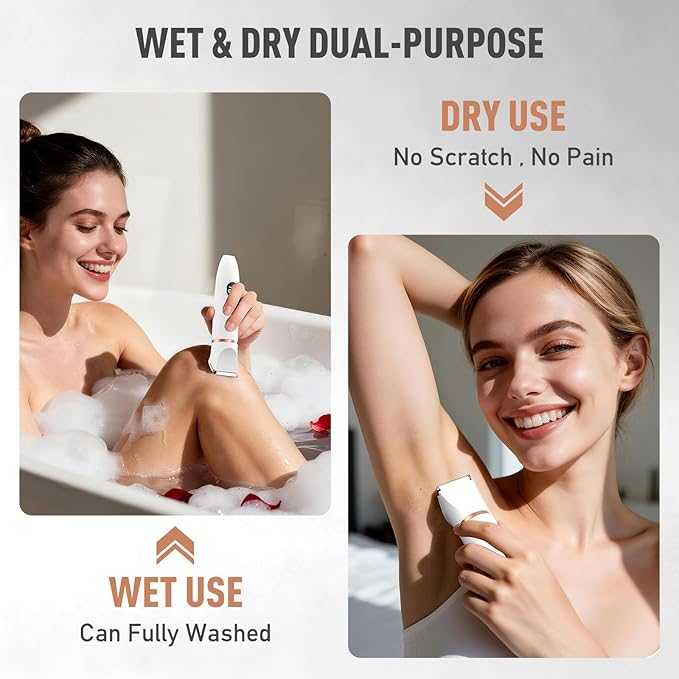 Bikini Trimmer for Women, 3-in-1 Electric Razors for Women, IPX7 Waterproof Rechargeable Cordless Pubic Hair Shaver, with LED Display, for Ladies Bikini Pubic, Face, Underarms, Legs(White)