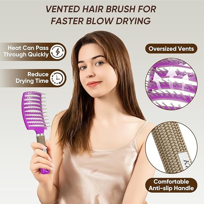 2 Pack Curved Vented Detangling Brush for Wet and Dry Hair, Paddle Styling Hair Brush for Faster Blow Drying, Detangler Brush for Women Men Curly Thick Hair