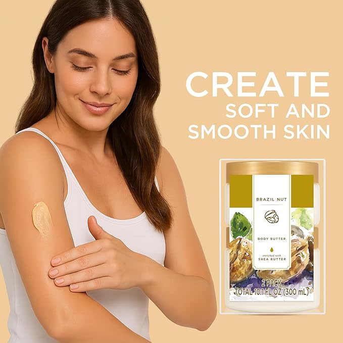 Princess Belle Brazil Nut Body Butter, Body Moisturizer for Dry Skin, Brazil Nut Body Care for Brazil Nut Skin, Body Butter for Women Smell Good, Brazil Nut Gift Set-2 Pack (3.4floz + 6.8 floz)