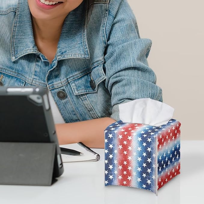 American Stars Luxury Tissue Box Cover, Elegant PU Leather Square Tissue Case with Metal Button, Waterproof and Dustproof Napkin Holder for Home Decoration, Office, and Car Accessories