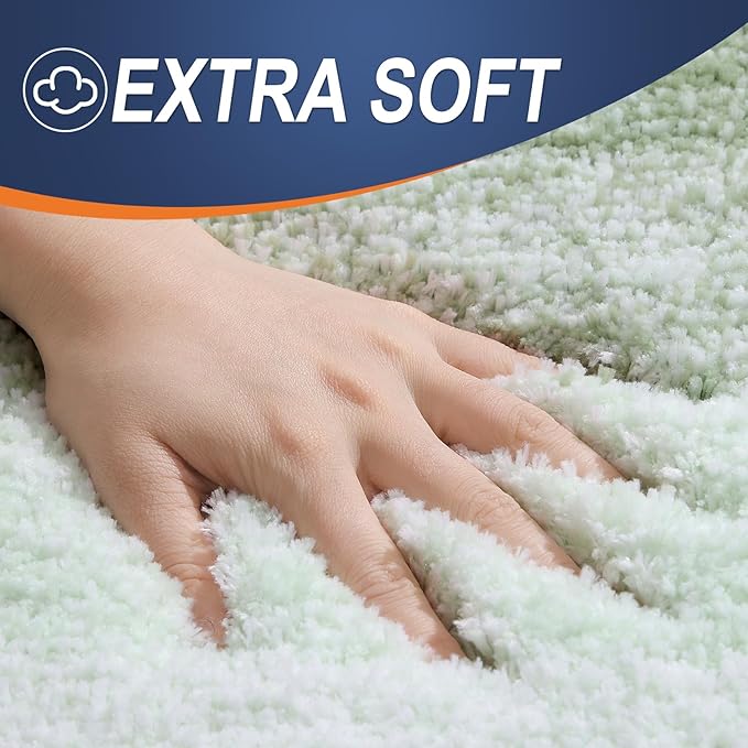 OLANLY Bathroom Rugs Sets 3 Piece, Soft Absorbent Microfiber Bath Mats and U-Shaped Contour Toilet Rug, Plush Shaggy Bath Mat Set for Bathroom (30"x20"+24"x16"+24"x20", Sage Green)