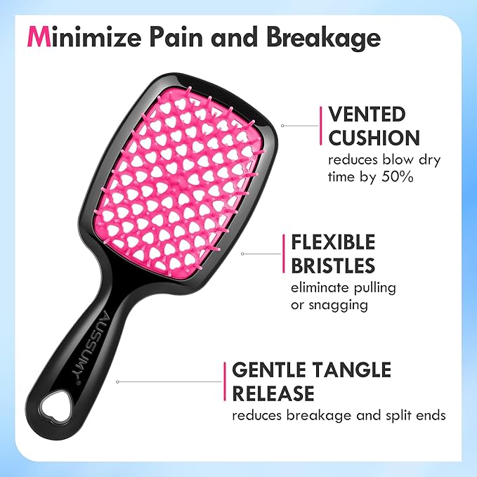 2 Pack Vented Detangling Hair Brush - Detangler Hairbrush with Soft Bristles for Effortless Tangle Free - Ideal for Wet Dry or Damaged Hair for Women Men Kids -Mixed Colors