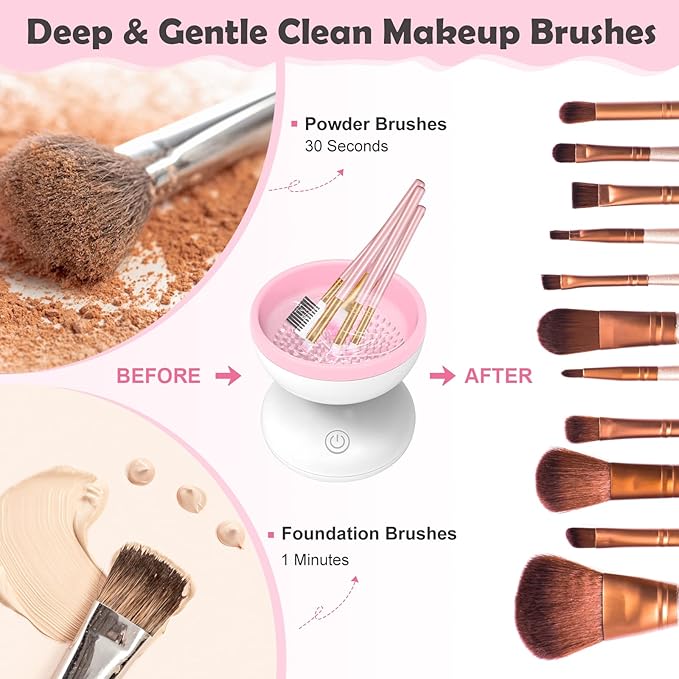 Electric Makeup Brush Cleaner, Luxiv Wash Makeup Brush Cleaner Machine Fit for All Size Automatic Spinner Dryer, Beauty Blender Washer (Pink)