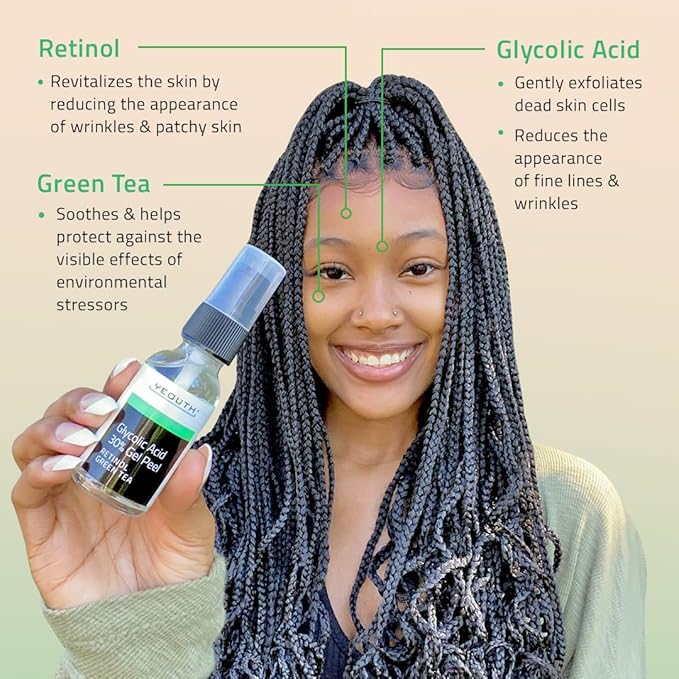 YEOUTH Glycolic Acid Peel for Face, At Home Chemical Exfoliator AHA 30% Glycolic Acid Face Peel with Retinol, Designed to Refresh and Smooth the Appearance of Skin 1oz