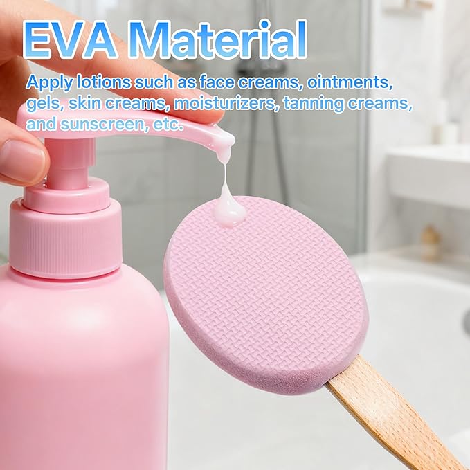 Lotion Applicator for Back Self Elderly with 4 Replaceable Pads & Long Curved Handle, Sunscreen Applicator for Kids, Seniors, Women to Apply Skin Creams, Ointment, Moisturizers and Self-Tanning Lotion