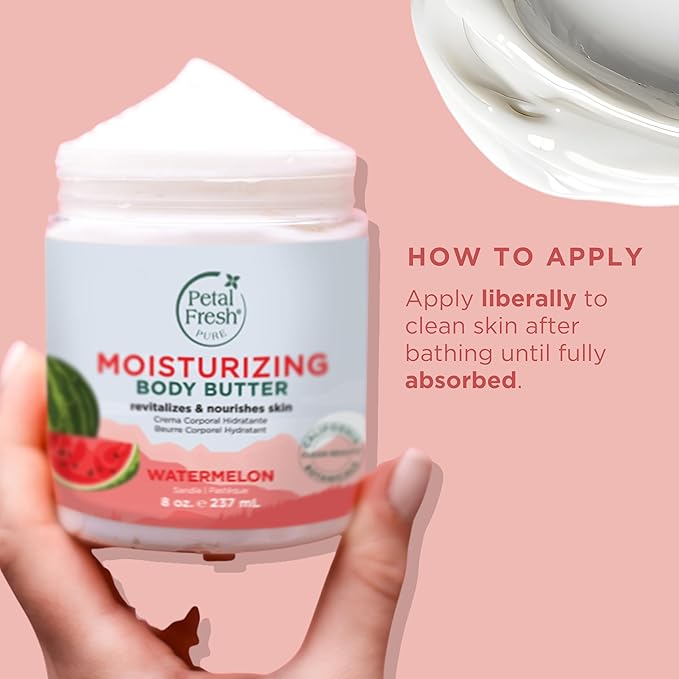Petal Fresh Pure Moisturizing Watermelon Body Butter, Shea Butter, Coconut Oil, Aloe Vera, For All Skin Types, Vegan and Cruelty Free, Non-Greasy, 8 oz – MADE IN USA
