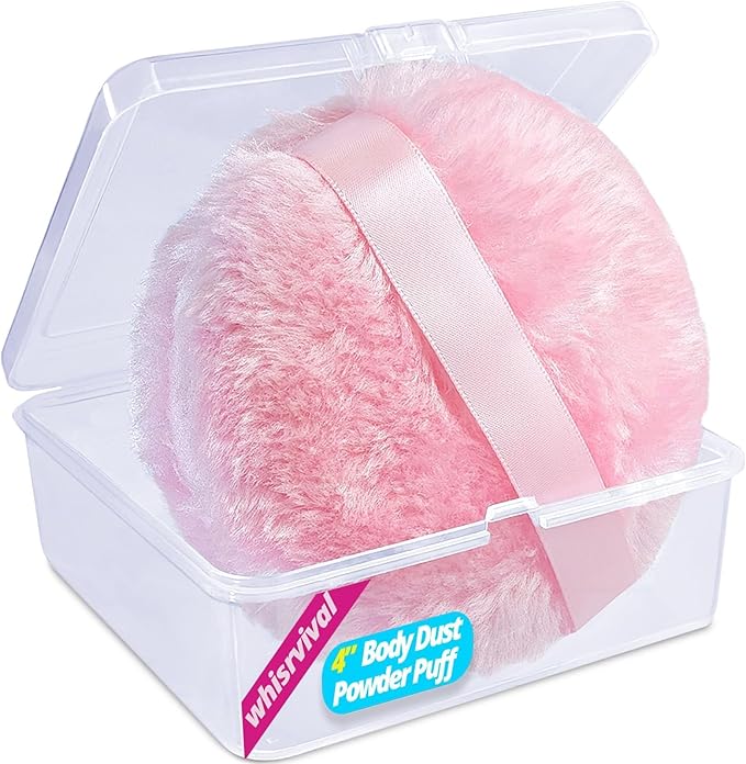 4" Large Powder Puff, Soft Fluffy Dusting Powder Puff for Body with Case, Even Application, Washable, Travel Size, Pink