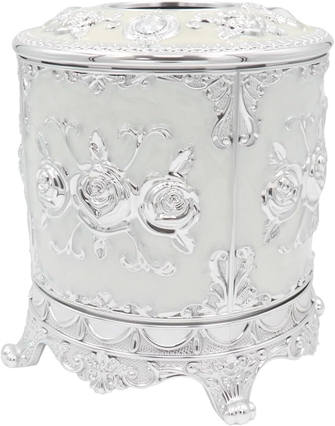 Geesatis Tissue Box Cover, Cylindrical Tissue Box Holder, Napkin Facial Tissues Holder for Bathroom Toilet Bedroom Living Room Table Desk Office Dresser, 1Pcs Silver 6.5''x6.1''