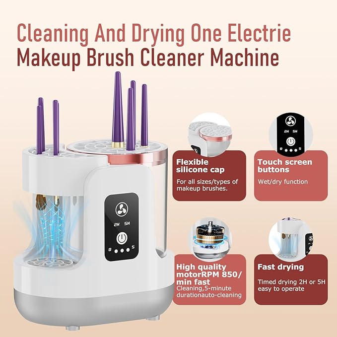Electric Makeup Brush Cleaner Machine,Automatic Makeup Brush Cleaner with Dryer for Deep Cleaning,Make up Brush Cleaner Fit for All Size Makeup Brush
