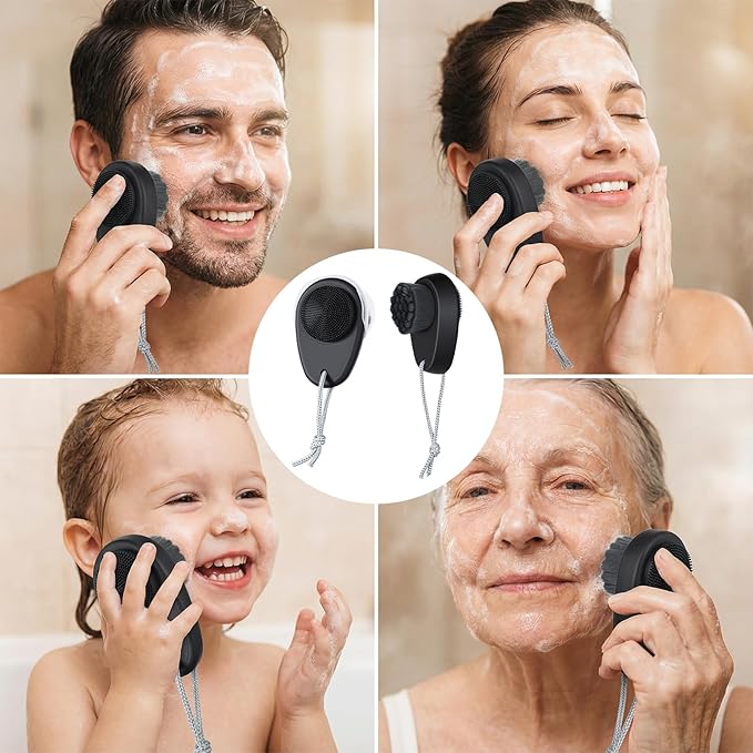 2 Pack Facial Cleansing Brushes, 2 in 1Double-Sided Manual Facial Cleaning Brush, Silicone Face Scrubber with Soft Bristles for Deep Pore Cleansing and Exfoliation, Makeup, Massaging