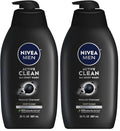 NIVEA MEN Active Clean Body Wash with Natural Charcoal for Normal to Oily Skin,3-in-1 Charcoal Body Wash,Face and Hair,Draws Out Dirt and Impurities,30 Fl Oz Bottle,(Pack of 2)