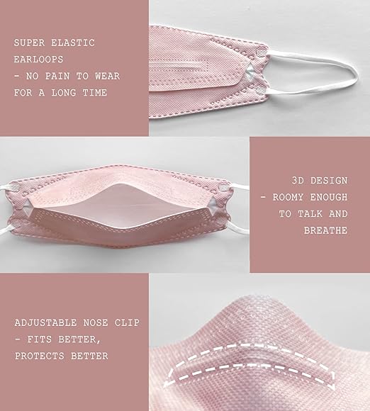 Borje KN95 Face Masks, 100 Pcs Disposable Face Masks, Pink Mask Against PM2.5 from Fire Smoke & Dust Filter Efficiency 95%