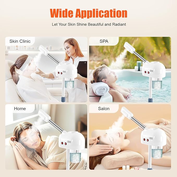 Face Steamer Facial Skin Care Machine, 800W 110V 2 in 1 Face Machine, Portable Professional Spa Salon Sauna Beauty Equipment for Facial Deep Cleaning Skin Care Equipment, White